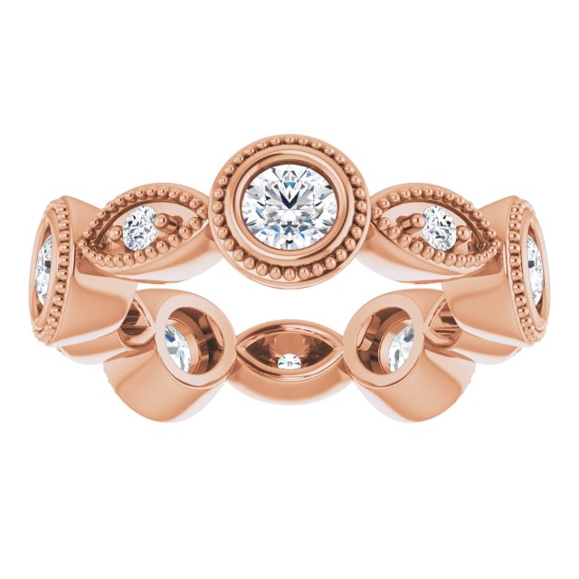 0.95 ct. Bezel Set Round Diamond Milgrain Accent Eternity Band-VIRABYANI